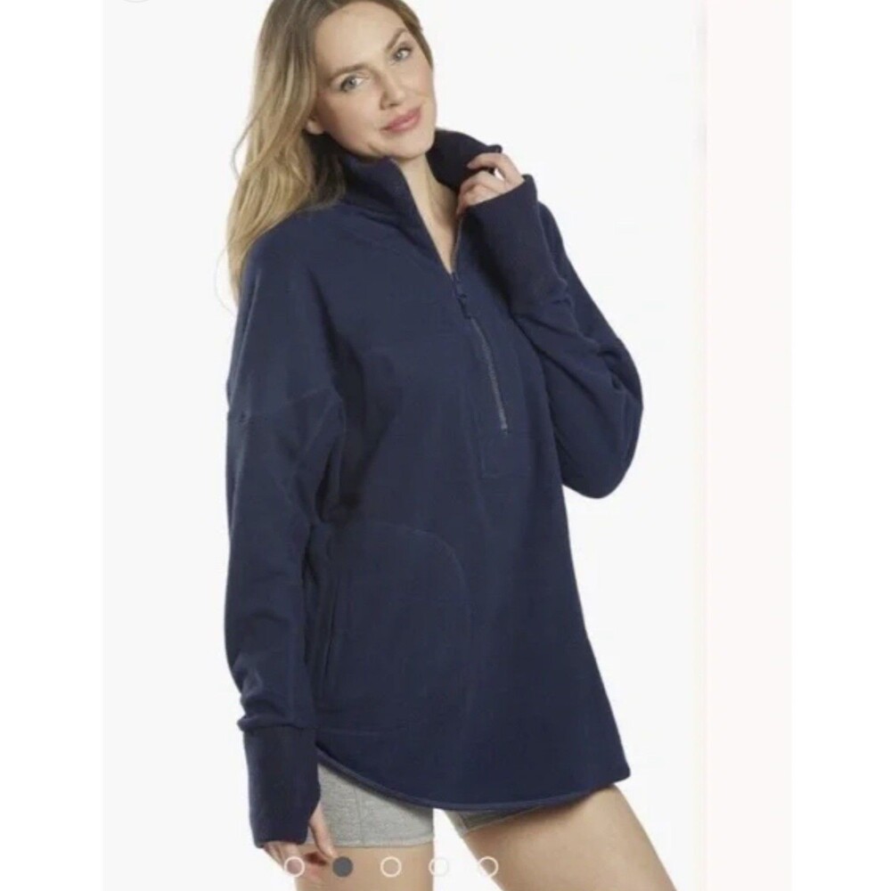 Free People Women's Blue Mountain Fleece 1/2 Zip Pullover Cozy Comfy Hiking L